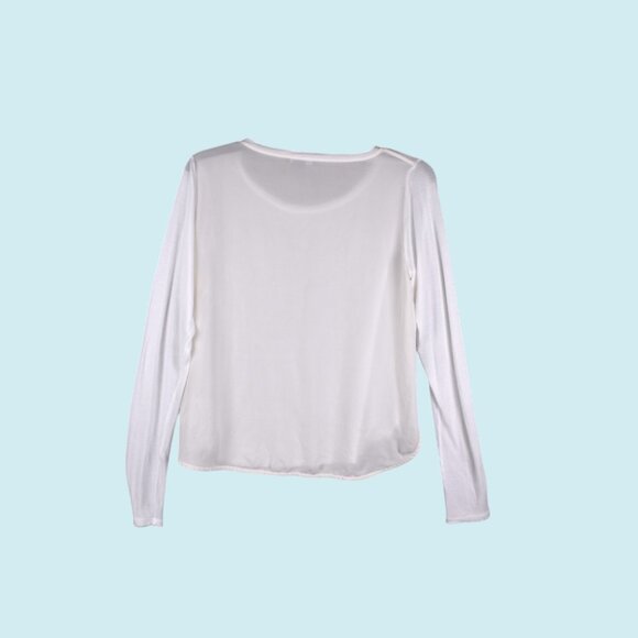VINCE Shirt Women's Medium White Long Sleeve Contrast 100% Modal & 100% Silk - Picture 2 of 10